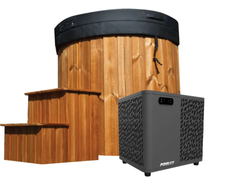Ice Bath Grey Shell with Poolex O'Spa 3KW Chiller & Pump - Red Wood (With Matching Steps)